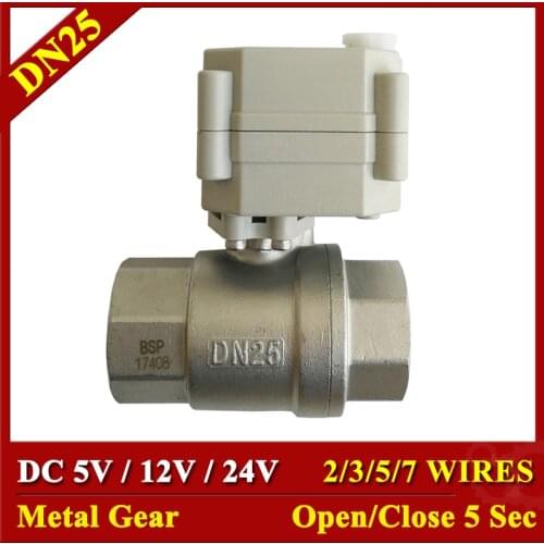 Tsai Fan Stainless Steel 1" (DN25) Electric Motorized Valves DC5V/12V/24V 2/3/5/7 Wires Actuated Air Water Valves Metal Gear