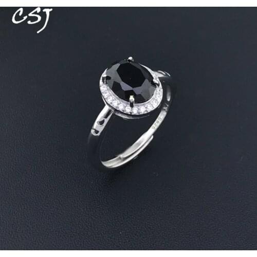 CSJ Natural Black Spinel Rings 925 Sterling Silver Gemstone 7*9mm for Women Birthday Party Wedding Jewelry Gift