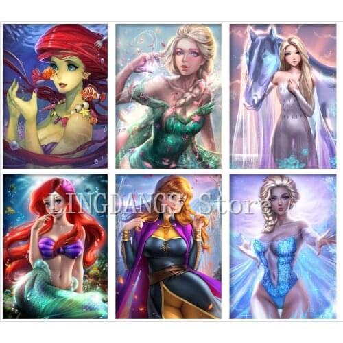 Disney 5D DIY Diamond Painting Princess Mermaid Cartoon Pretty Girl Diamond Mosaic Embroidery Cross Stitch Full Drill Home Decor