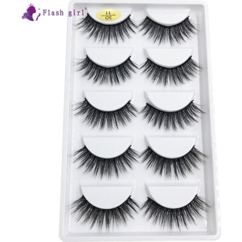 Flash Girl Wholesale 3D-11 5pais 3D Mink Eye Lashes Handmade Natural False Eyelashes for Makeup