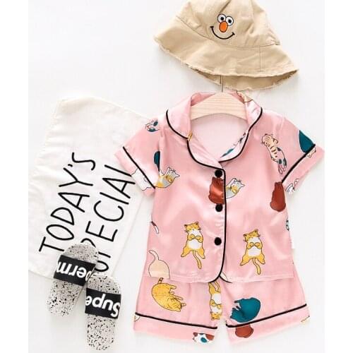 IENENS Kids Pajamas Clothes Summer Sleepwear Boys Girls Clothing Sets Children Nightdress Short Sleeve Nightclothes 1-4Y