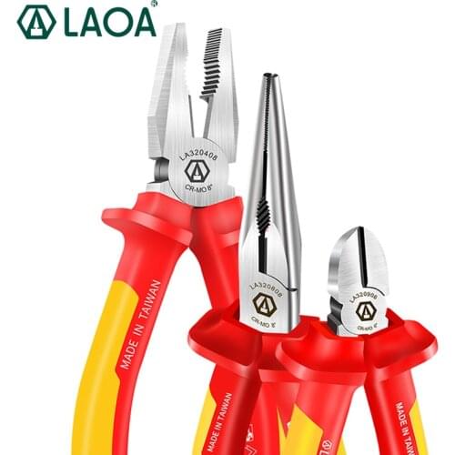 LAOA 1000V Insulating Pliers VDE Diagonal Pliers Cr-Mo Steel Wire Cutters Long Nose Pliers