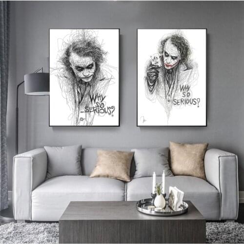 Movie Star Joker Comic Sketch Why So Serious Heath Ledger Canvas Painting Poster Prints Wall Art Picture Living Room Home Decor