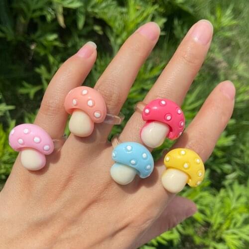 Lost Lady Stylish Cute Transparent Resin Mushroom Rings for Women INS Girls Korean Rings Wholesale Jewelry Dropshipping Bijoux
