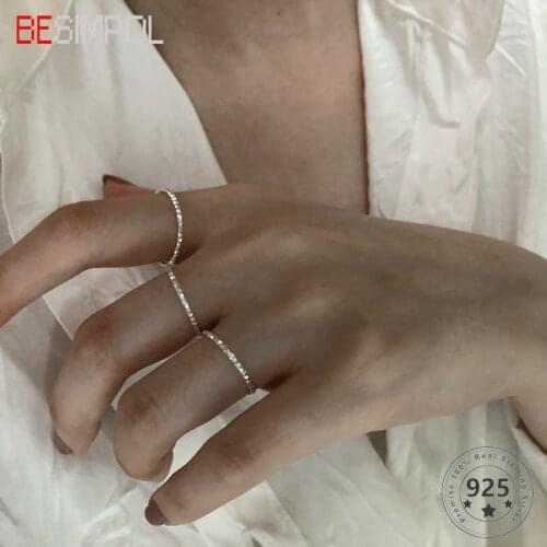 Besimpol Real S925 Sterling Silver Simple Ring Vintage Minimalist Shiny Matte Sparkling Rings For Women Luxury Fine Jewelry Gift