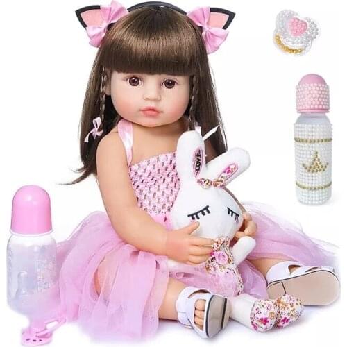 55cm NPK Bebe Doll Reborn Toddler Girl Pink Princess Baty Toy Very Soft Full Body Silicone Girl Doll
