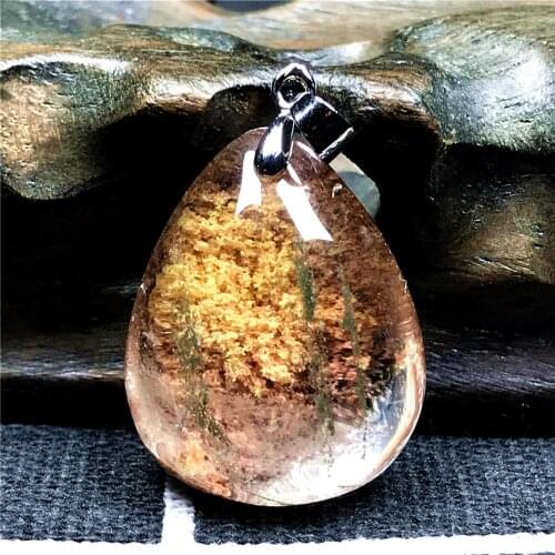 Top Natural Colorful Phantom Quartz Pendant For Women Lady 25x20x13mm Water Drop Garden Silver Necklace Pendant Jewelry AAAAA