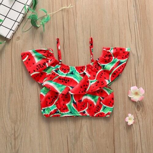 Little Girls Summer Cool Suits, Print Sleeveless Sling Crop Top and Short Pants 2 Pcs Set