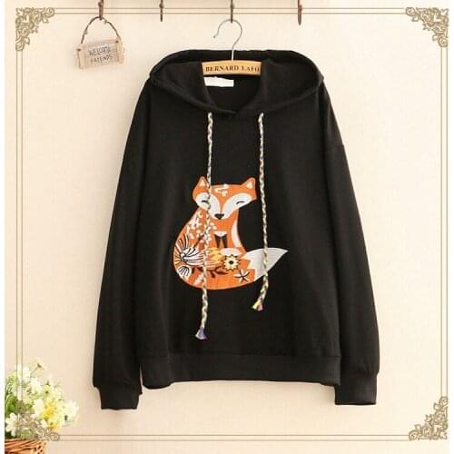 Kawaii Girls Fox Embroidered Hoodies Harajuku Tops Autumn Sweet Hooded Coats Japan Cute Female Casual Sweatshirts Pullovers 2021