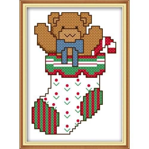 Sock bear cross stitch kit aida 14ct 11ct count print canvas stitches embroidery DIY handmade