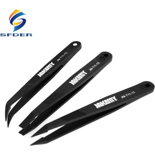 JAKEMY JM-T11 3in1 Anti-static Tweezers Kit Heat Resistant Flat Pointed Curved Tweezers Set for iPhone Samsung Laptop PCB Repair