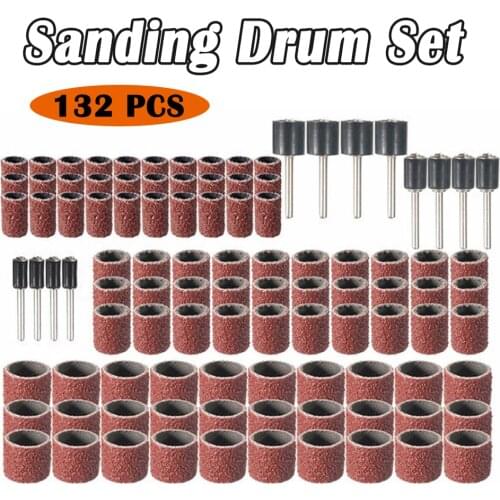 132pc 1/8" Sanding Drum Set Sleeves Kit 120 Grit Electric Mill Dedicated Sandpaper Circle for Rotary Tool