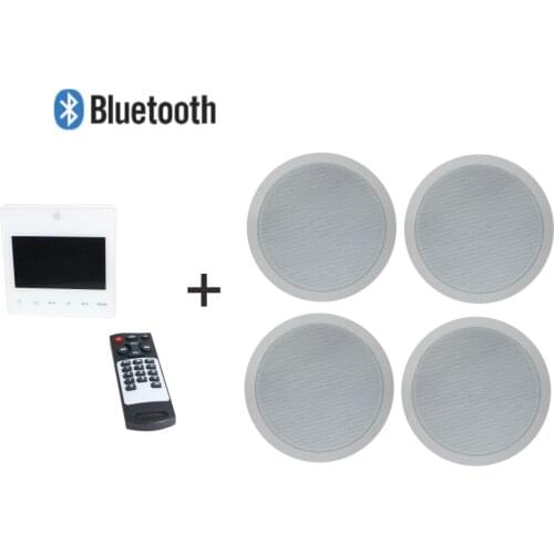 4*15w 8 ohm mini wall mounted audio amplifier with 4 pcs 6 inch full range ceiling speaker supporting USB/SD/AUX/Bluetooth/FM