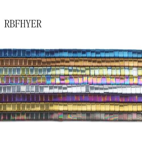 RBFHYER Natural Stone 2 hole rectangle Hematite 5x2.5mm Blue,Green,Purple,Gold For Jewelry Accessories Making bracelets Diy