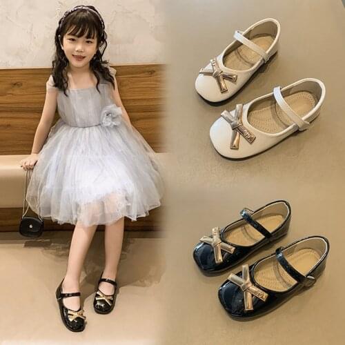 2020 New Children Leather Shoes Princess Shoes for Girls Kids Round Toe Bow Flats Cute Baby Girl School Shoes