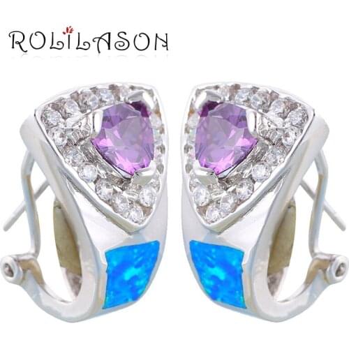 Wholesale Retail AAA Zirconia Blue Fire Opal Silver Stamped Zircon Clip Earrings Fashion Jewelry Opal Jewelry OE245