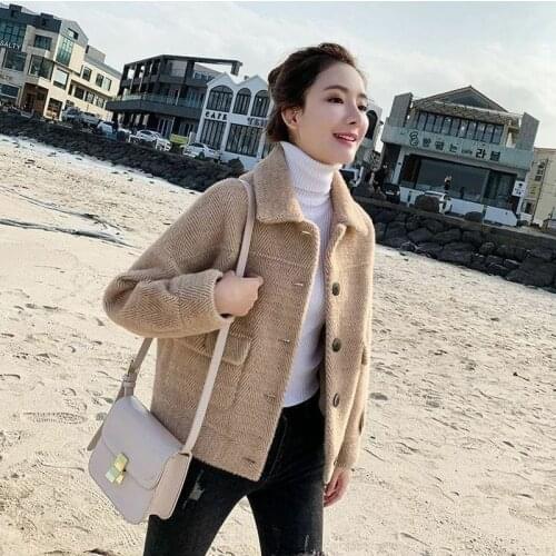 Coats Winter Clothes Women 2021 Autumn New Fashion Imitation Mink Fleece Short Jacket Korean Female Thinner Wild Knitted Coat