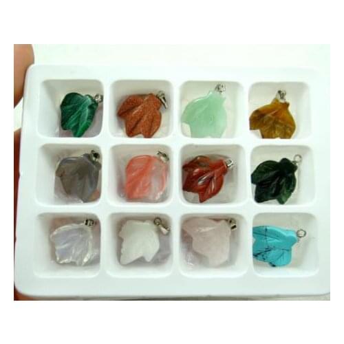 Natural Quartz crystal Turquoises tiger eye aventurine Leaves pendant for diy jewelry making necklace Accessories12PCS