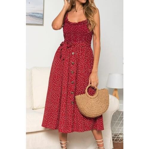 Europe and the United States in 2021 hot womens wear new sling Ruffle dot printed dress summer dress plus size women clothing
