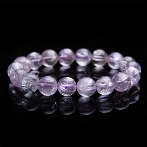 Drop Shipping Genuine Purple Natural Kunzite Bracelets Women Female Stretch Crystal Clear Round Bead Bracelet 12mm