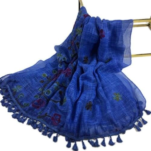 2019 New Cotton Scarf Solid Color embroidery flower National Wind Long Scarves For Women Wrap Shawl Stole 41