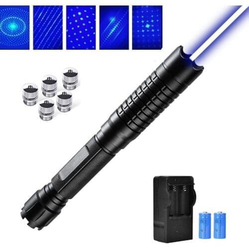 High Power 2w Blue Laser Pointer B009 Torch 450nm 5000m Focusable Lasers Sight Pen Flashlight Burn Match Cigarette