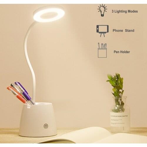 Led Table Lamps Touch Dimmable Desk Light 3 Modes desk lamp Energy Saving Eye Protection Study Lamp with Pen Holder Phone Stand