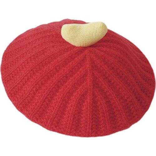 46-52CM Winter Warm Kids Knitted Hat Little Love Painter Hat Pure Color Twill Beret Baby Children Cap 1-6 years old