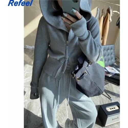 Vintage Solid Color Hoodies Women Long Sleeve Hooded Zipper Casual Sweatshirt Cropped Outerwear Plus Size sudaderas Tops