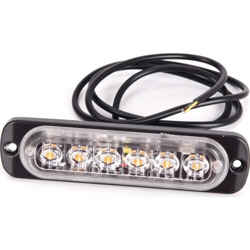 Universal 6 LED 12-24V 18W Slim Amber Motor Turn Running Lights Flash Light Bar Car Vehicle Emergency Warning Strobe Lamp