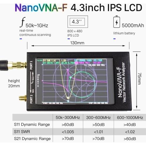 50K-1.5GHz NanoVNA-F 4.3" LCD Display HF VHF UHF VNA Vector Network Analyzer