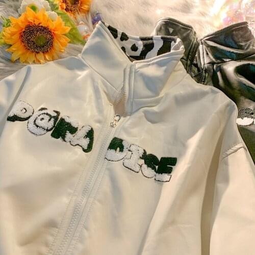 Vintage high street jacket womens hip-hop streetwear Harajuku punk plus size casual long-sleeved jacket autumn Zip-up outerwear