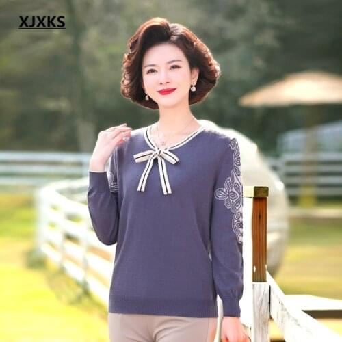 XJXKS 2021 spring autumn new fashion butterfly collar women sweater loose plus size comfortable casual women wool sweater