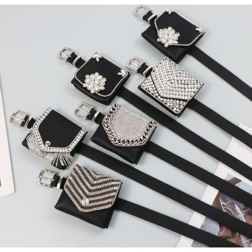 Women Belt Bag European Style Fashion Heavy Industry Inlaid Diamond Cross Small Square Bag Luxury Female Lipstick Key Waist Bag