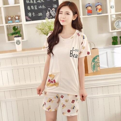 Women summer ladies short sleeve shorts Korean pajamas 2019 new cute girl cotton summer thin women pajama sets pajama