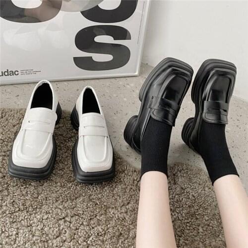 Japanese School Uniform shoes Platform Oxford Shoes Women Fashion Square Toe Casual Slip On Flats Loafers Boat Shoes Mary Janes