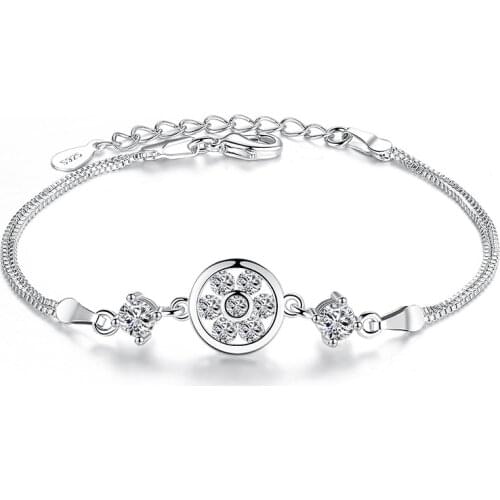 100% 925 sterling silver fashion round shiny crystal ladies'bracelets for women jewelry birthday gift wholeslae drop shipping