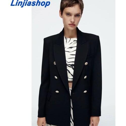 Women Autumn New Fashion Double Breasted Slim Blazer Coat Vintage Long Sleeve Pockets Female Outerwear Chic