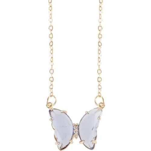 Female collares de moda 2020 jewerly crystal butterfly necklace aesthetic collier gifts for women blue pink green Spring summer