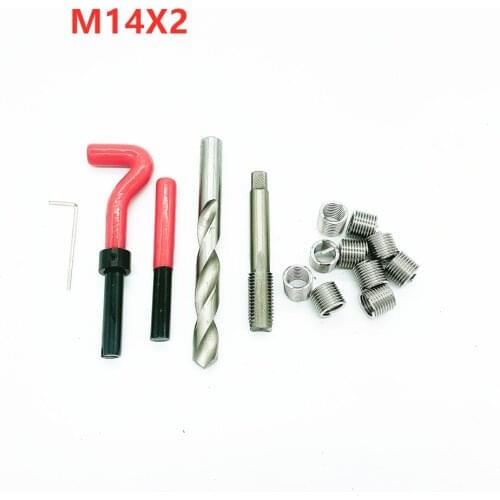 10pcs M14X2 Thread Repair Tool Kit for Engine Block Restoring Damaged Threads Spanner Wrench Twist Drill Bit Coarse Crowbar Set