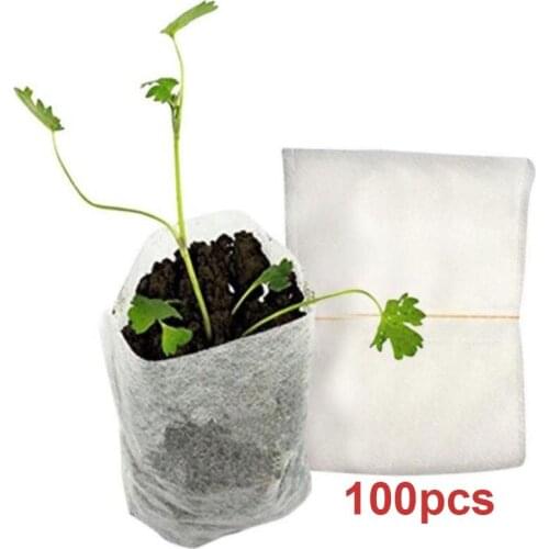 100pcs Gardening plant Nursery pots bags growing pots vegetable planter Tools Fabric Garden grow Planting Bags 8*10cm Degradable