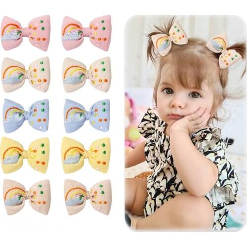 20 Pcs/Lot, 2.75 Inch Padded Rainbow Embroidery Hair Bow Clips, Baby Girls Puff Bow Hair Clips Hair Accessories
