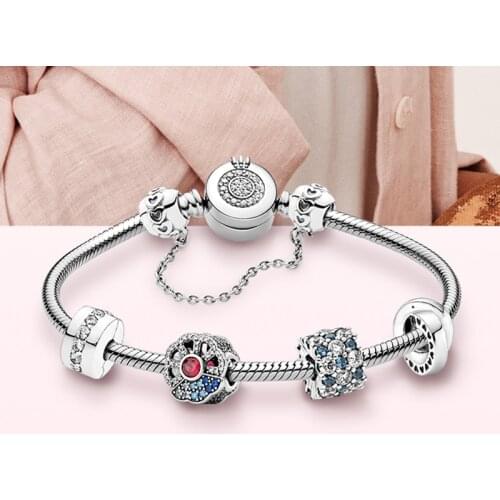 2020 High Quality New Style 925 Sterling Silver Blue Fan Dazzling Star Diy Bracelet Set Original Lady Exquisite 1:1 Jewelry
