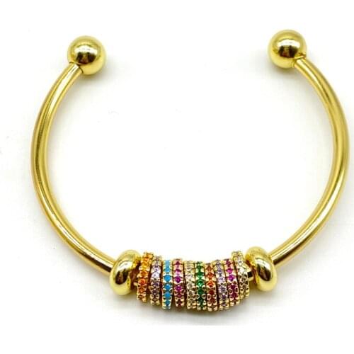 5Pcs/Lot Romantic Colorful CZ Spacer Beads Open Cuff Bangles Bracelets For Women Jewelry