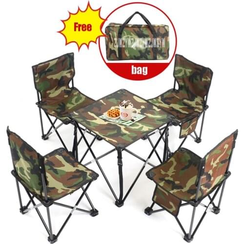 5 in 1 Camping Hiking Outdoor Foldable Chair Table Set Fishing Picnic BBQ Chair Seat Resting Stool ( 4pcs Chair + 1pc table)