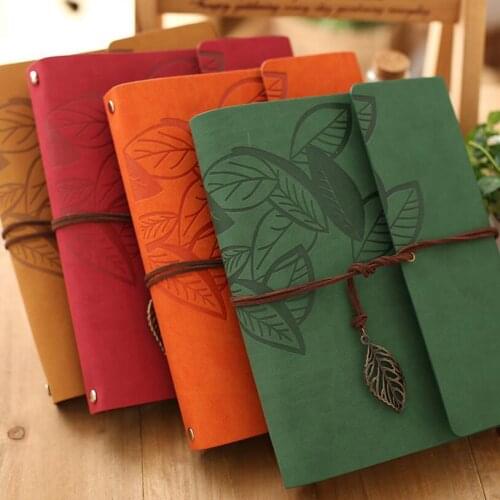 8 inch PU leather retro leather scrapbook antique kraft paper album baby birthday gift leaves home decoration wedding message bo