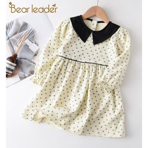 Bear Leader Spring Girls Dresses Autumn Fashion Costumes for Girl 1-5 Years Peter Pan Collar Flower Print Pattern Child Clothing