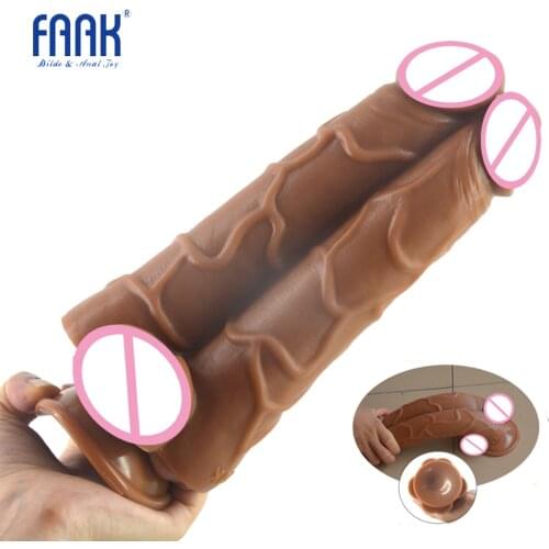 Huge Double-Headed Dildo Lifelike Clear Blood Big Penis Sucker Sex Toy Female Vagina Anus Double Stimulation Sex Toys Shop