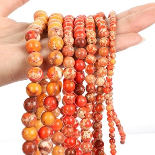 Orange Emperor Stone Natural Stone Beads Sea Sediment Turquoise Round Loose Space Bead For Jewelry Making Bracelets DIY 4-12MM