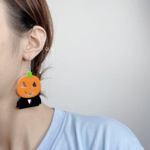 ZiccoWong Halloween Acrylic Pumpkin Long Dangle Earrings For Women Girls Hollow Pumpkin Head Drop Earrings Punk Brincos Jewelry